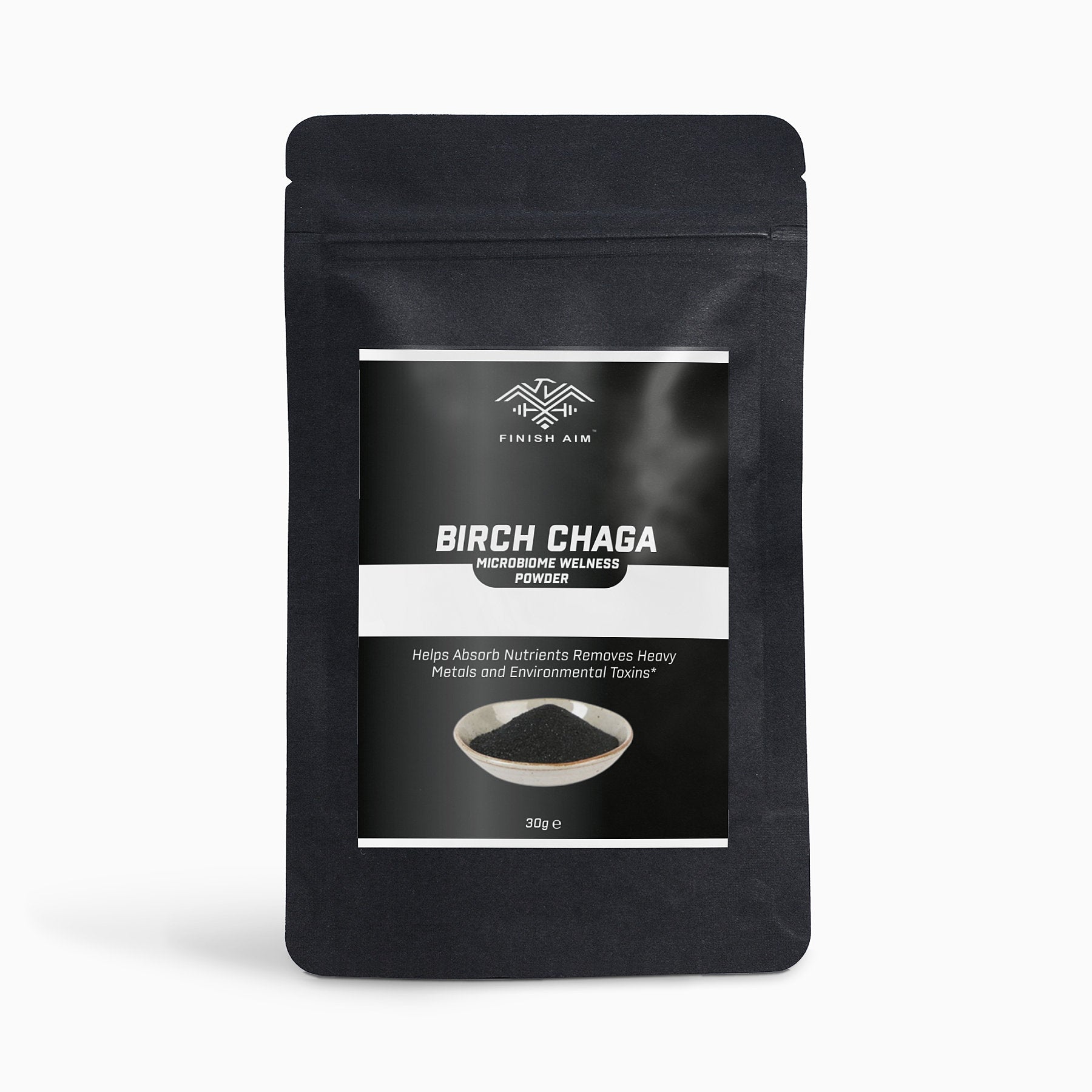 Finish Aim Birch Chaga Microbiome Wellness Powder for Enhanced Nutrient Absorption and Environmental Detoxification